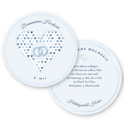 Diamantherz – Diamantene Hochzeit Bierdeckel Einladung