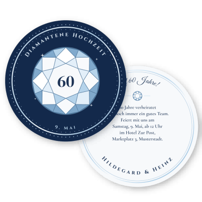 Diamantschliff – Diamantene Hochzeit Bierdeckel Einladung