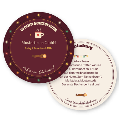 Glühwein – Weihnachtsfeier Bierdeckel Einladung