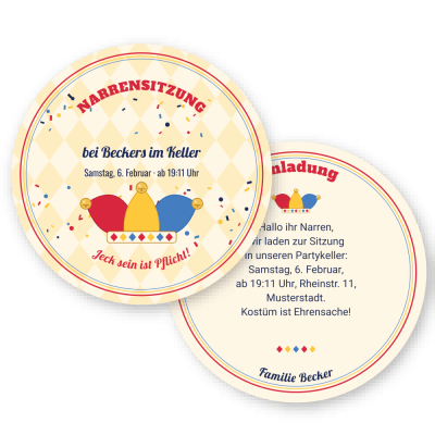 Narrenkappe – Karneval & Fasching Bierdeckel Einladung