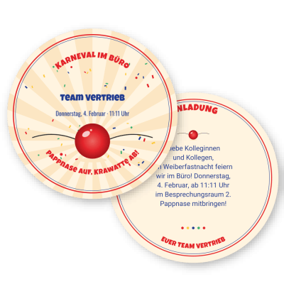 Pappnase – Karneval & Fasching Bierdeckel Einladung