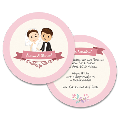 Polterabend Paar (Pink) Bierdeckel Einladung