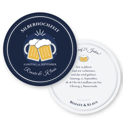 Silberner Anstoß Bierdeckel Einladung