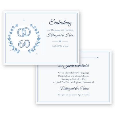 Diamantkranz – Diamantene Hochzeit Einladungskarten