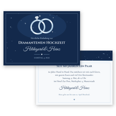 Diamantringe – Diamantene Hochzeit Einladungskarten