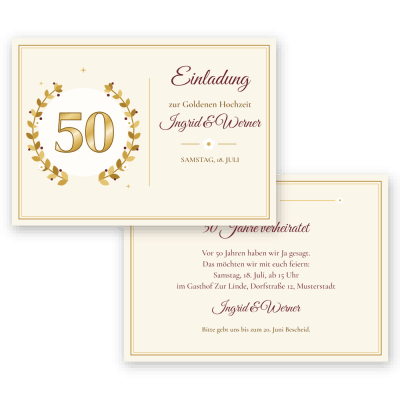 Goldkranz – Goldene Hochzeit Einladungskarten