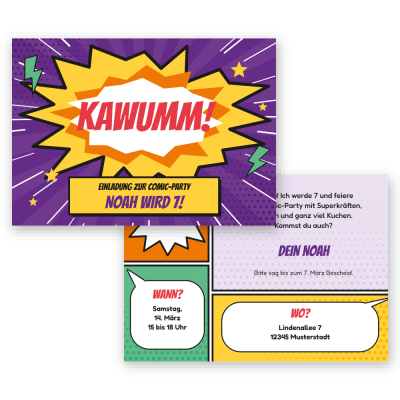 Kawumm – Comic Einladungskarten