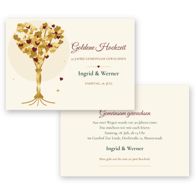 Lebensbaum – Goldene Hochzeit Einladungskarten