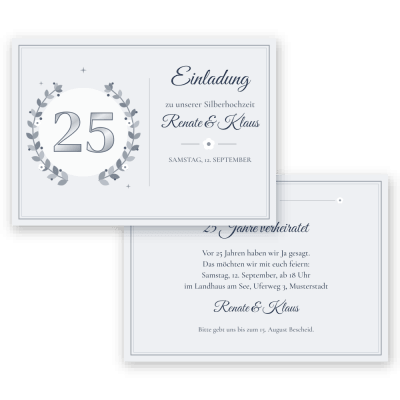 Silberkranz – Silberhochzeit Einladungskarten