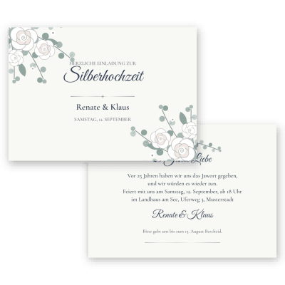 Silberrosen – Silberhochzeit Einladungskarten