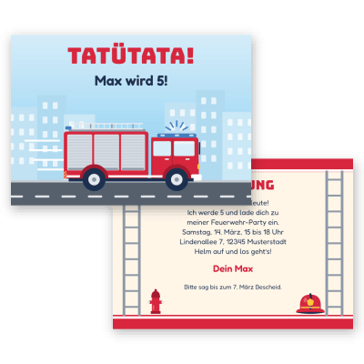 Tatütata – Feuerwehr-Party Einladungskarten